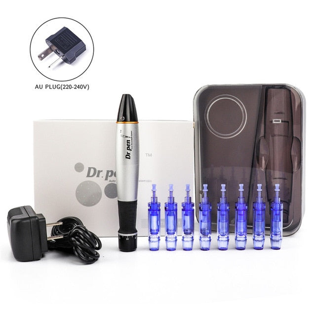 Electric Micro Needling Pen Skin Tightening Remove Scar Reduce Wrinkles Scar Marks Removal Device Skin Dr Pen with 8pc Cartridge